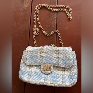 Blue and white purse